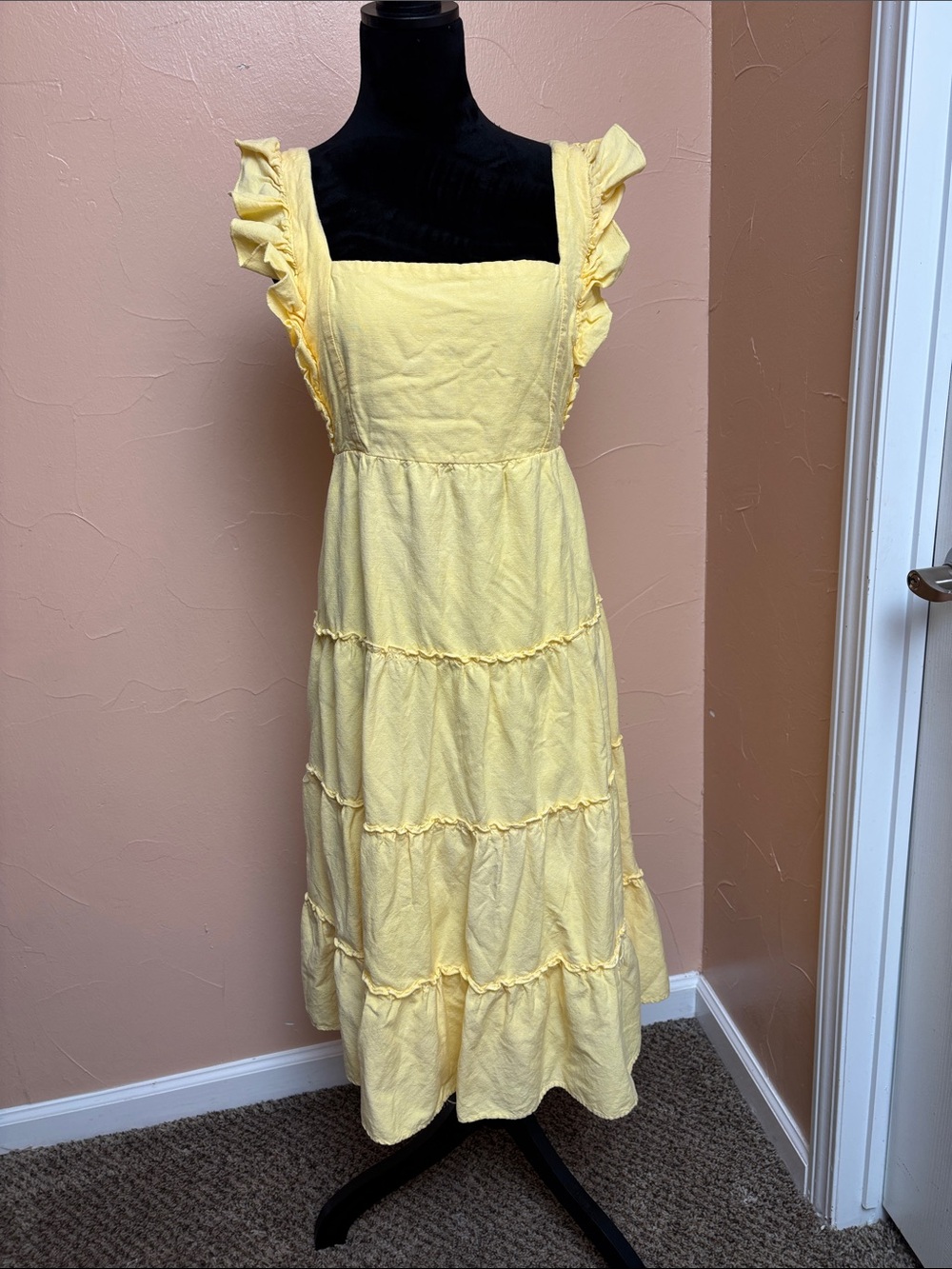 Sunshine Yellow Ruffle-Strap Midi Dress